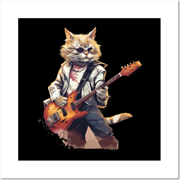 Rockstar Cat Playing Electric Guitar Wall Art by Graceful Designs